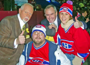 David Goyetche of Deux Montagnes, QC with his cousin Christine Rooney and Don Cherry & Ron MacLean of Hockey Night in Canada (2005)