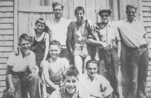 Ernest Turgood, Cyril Nicoll, Joe Goyetche, Joe Boudreau, Lorenzo Boudreau, Emile Benoit, Arthur Goyetche, Wilbert Stone and Amadee Goyetche of Arichat, NS  (circa 1935)