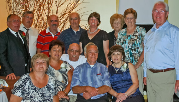 (standing L to R) James, Alcide & Donald Goyetche, Robbie Fougere, Linda Phares, Leona David, Shirley George & Darryl Goyetche (seated L to R) Anne Marie Goyetche, Coleen Boudreau, Thomas & Henry Goyetche, Connie Brushett (2010)